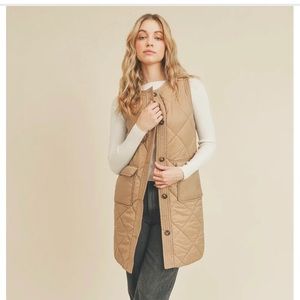 Taupe Quilted Long Puffer Vest